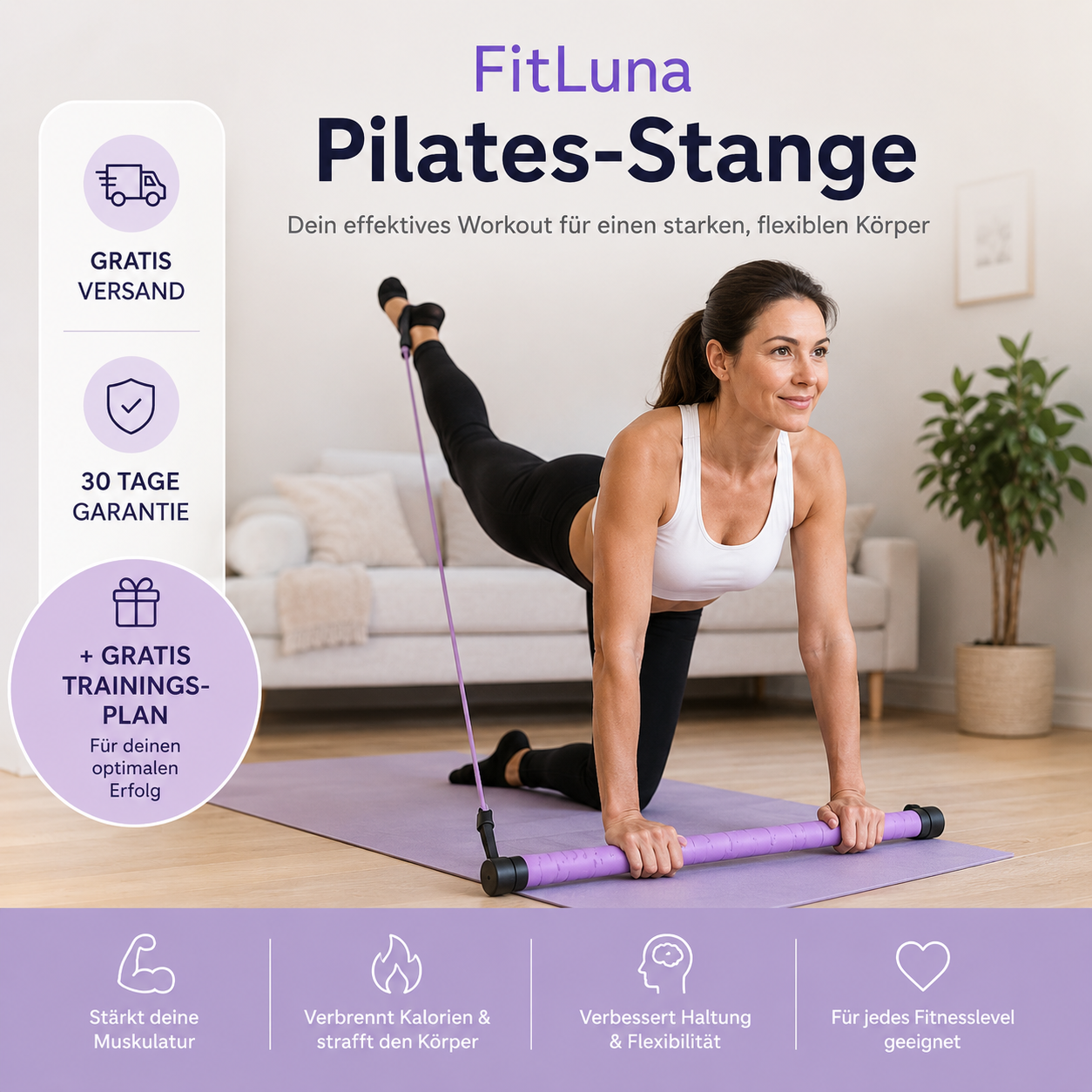 FitLuna Pilates-Stange +Gratis Trainingsplan