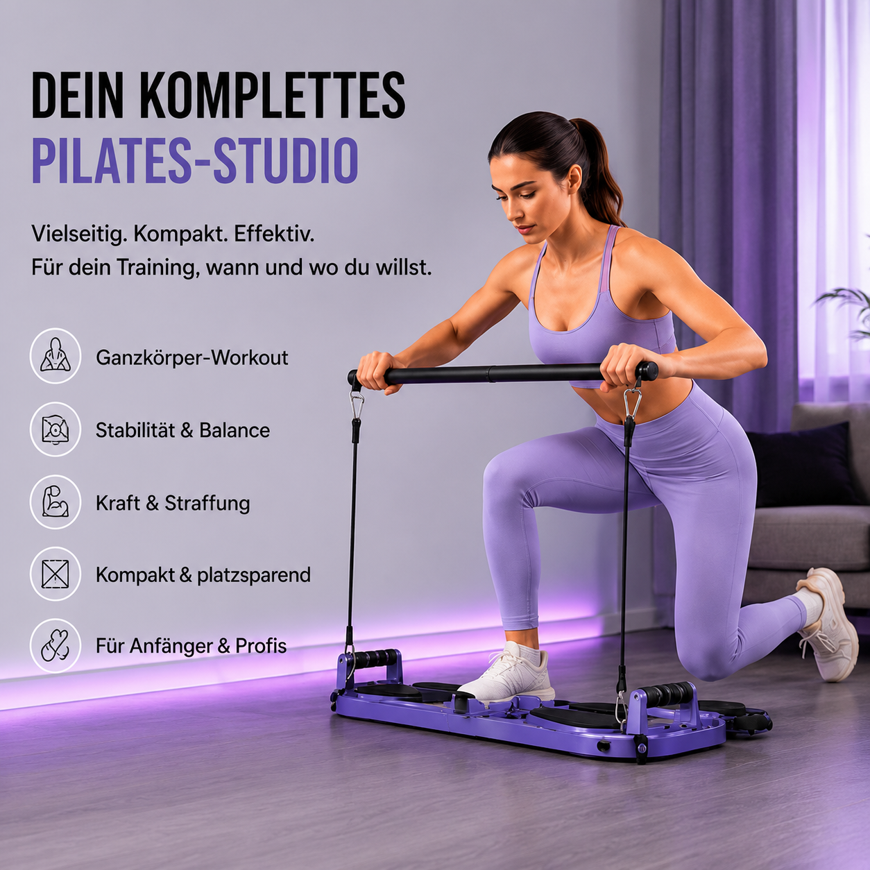 FitLuna Pilates-Bord mit Gleitscheiben – klappbares Trainingsgerät