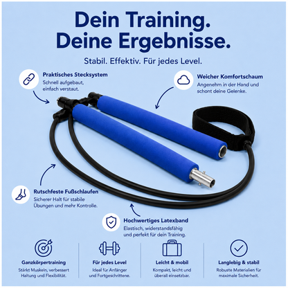 FitLuna Pilates-Stange – Detailansicht der Griffe und Bänder